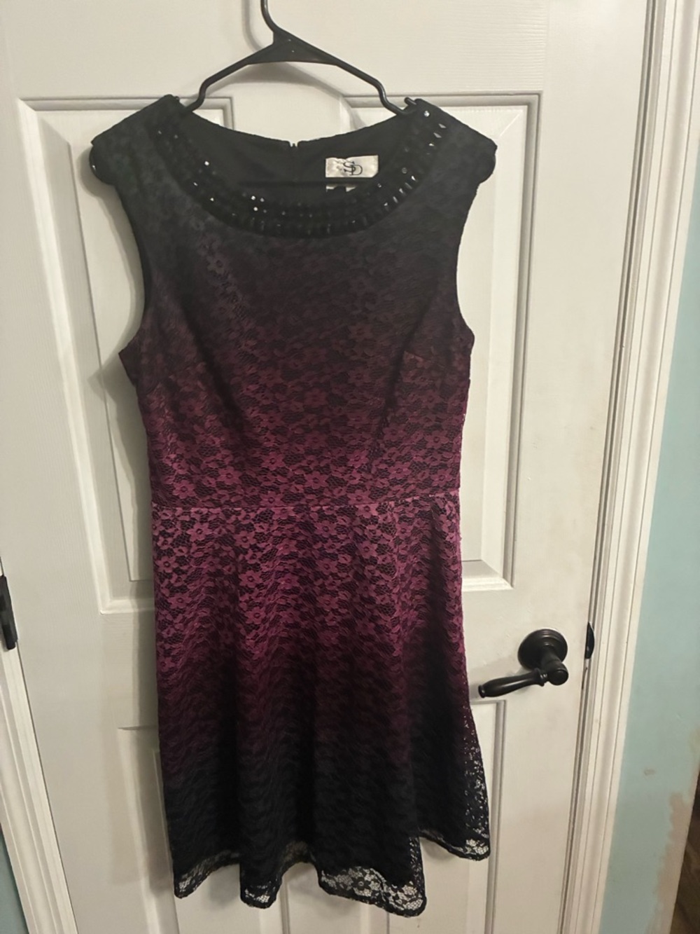 SD Collection Purple-to-Black Lace Fit-and-Flare Mini Dress